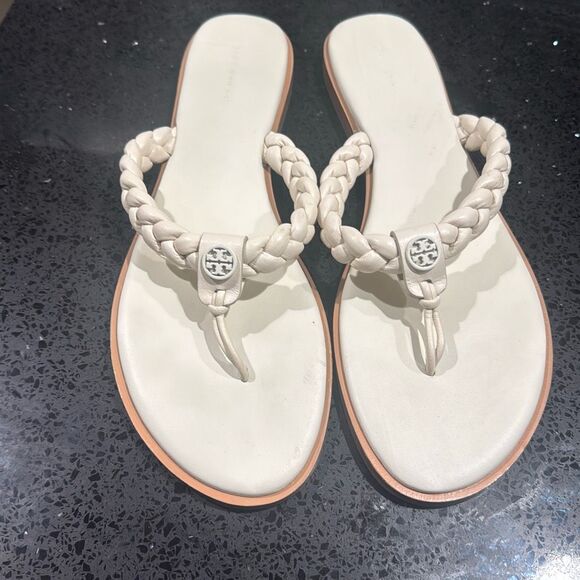 Tory Burch Ivory Braided Benton Leather Thong Sandals US Size 11M EUC Womens - Picture 1 of 6
